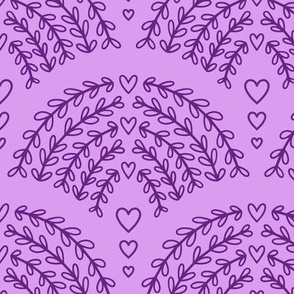 Whimsical Folk Rainbow - LARGE - Pastel Purple Scallop Leaves & Hearts