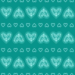 Folk Hearts Stripes - MEDIUM - Aqua Teal Green