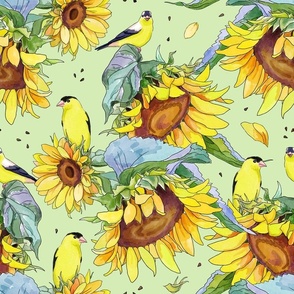 watercolor sunflowers and birds