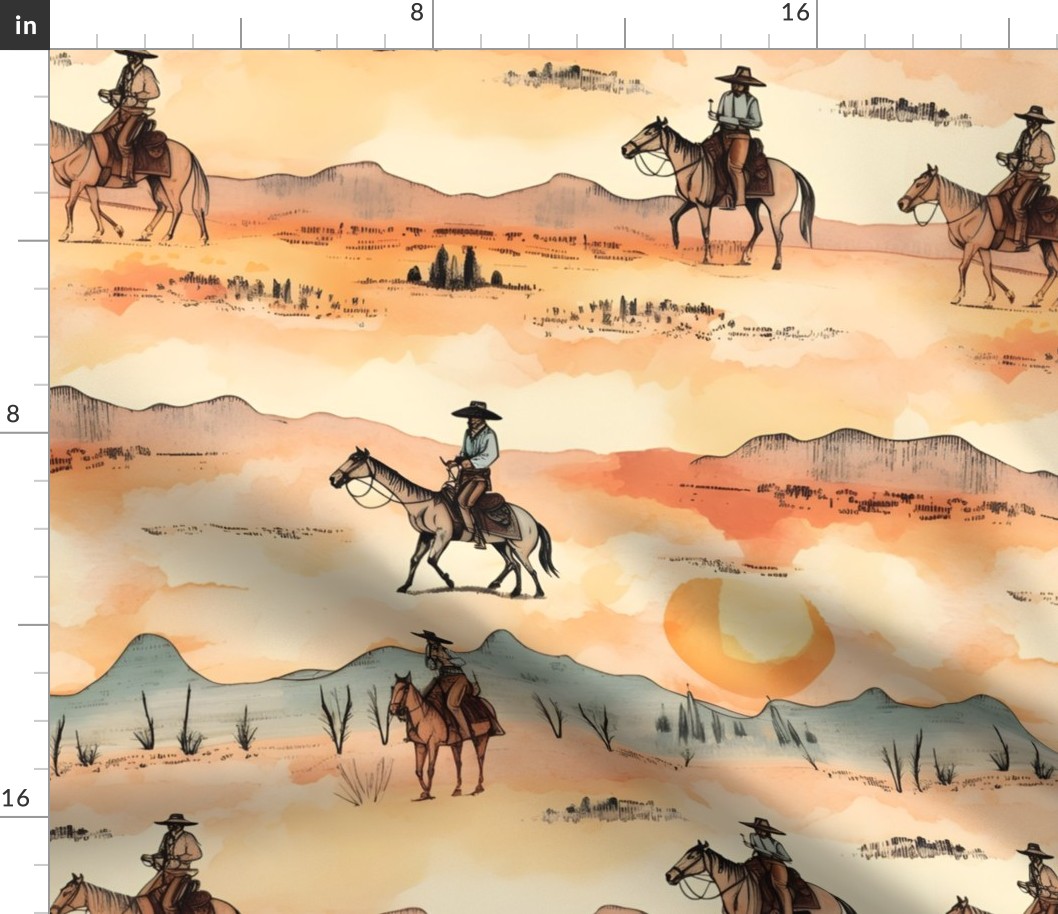 Country Cowboy Desert Watercolour  Sunset Lane