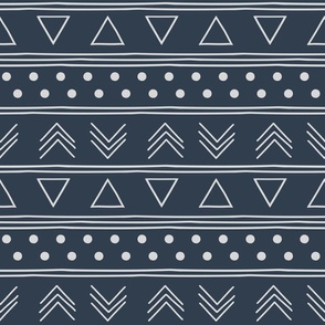 African Mudcloth Dark Blue Modern Geometric 