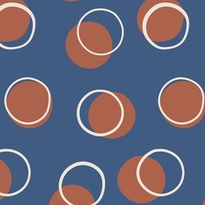 Modern Boho Geometric Circle Blue and Brown Polka Dots