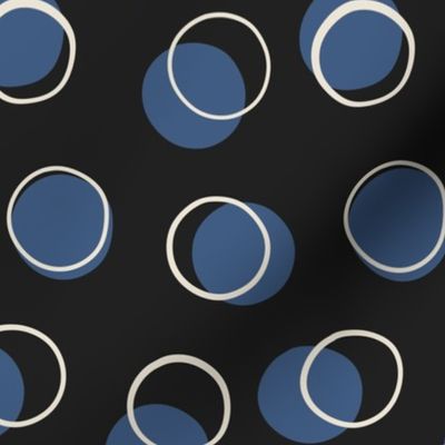 Modern Boho Geometric Circle Blue and Black Polka Dots