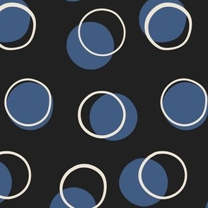 Modern Boho Geometric Circle Blue and Black Polka Dots
