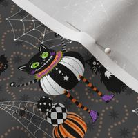 Whimsical Spooky Halloween Scene on Grey - Medium Scale
