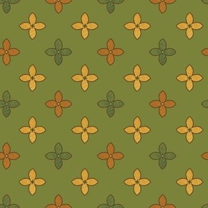 Simple Flowers on Olive Green • Large Scale