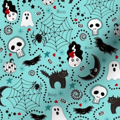 Whimsical Spooky Swirly Collection on Turquoise