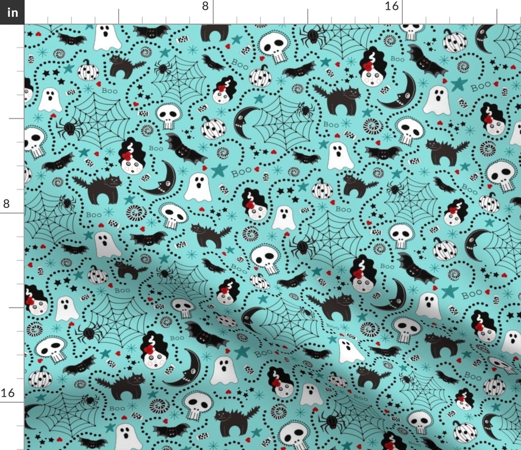 Whimsical Spooky Swirly Collection on Turquoise