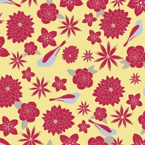 Magenta Floral Yellow Background