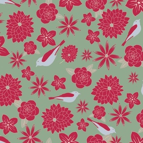 Magenta Floral Gray Green Background