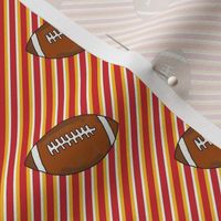 Medium Scale Team Spirit Footballs and Sporty Diagonal Stripes in Kansas City Chiefs Colors Red Yellow Gold White
