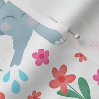 Cute Baby Elephants Flowers Kids Nursery