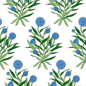 fiona | marigold leafy florals in cerulean blue on white