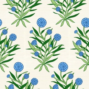 fiona | marigold leafy florals in blue on off white linen texture