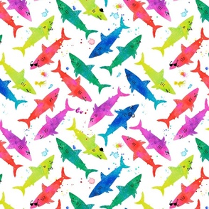 bright and cute watercolor sharks 12in