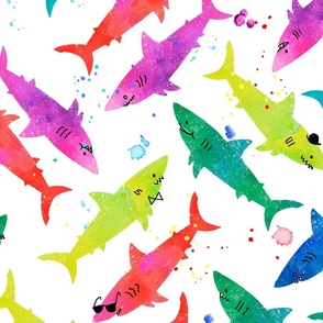bright and cute watercolor sharks 24 inch