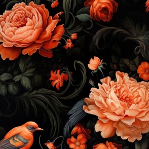 Jumbo Ornate Elegance: Birds Amidst Blooming Roses