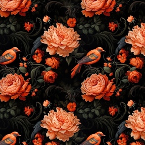 Ornate Elegance: Birds Amidst Blooming Roses