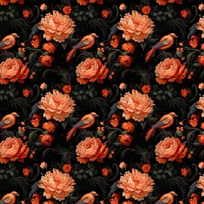 Small Ornate Elegance: Birds Amidst Blooming Roses