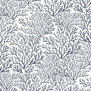 [large] Navy Coral Reef - Coastal Chic Hamptons Under the Sea - Navy Blue on Warm White