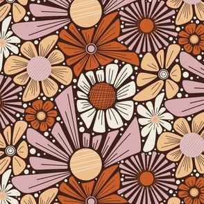 Sunny Day Floral - Retro Brown - Large Scale