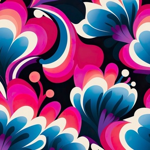 Jumbo Vibrant Abstract Floral Explosion on Black Canvas