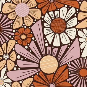 Sunny Day Floral - Retro Brown - Jumbo Scale