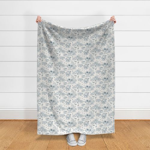 Fairy Woodland Toile - Blue and Ivory