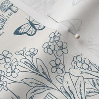 Fairy Woodland Toile - Blue and Ivory