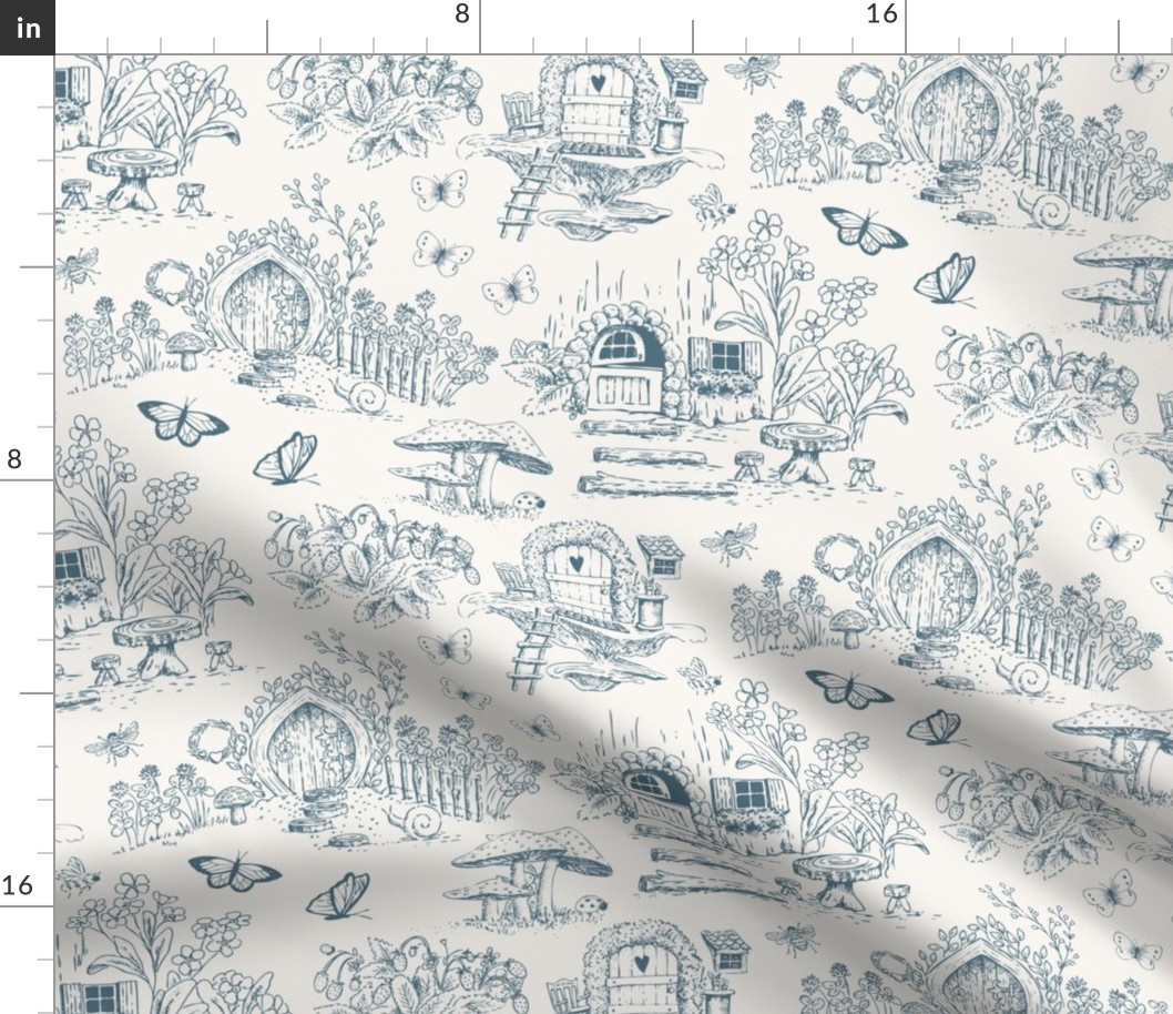 Fairy Woodland Toile - Blue and Ivory