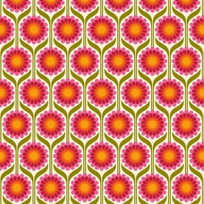 Zinnia Vibes - Vintage Green and Pink On Cream - Small