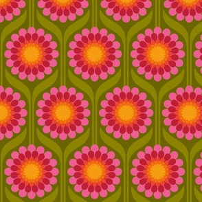 Zinnia Vibes - Vintage Green and Pink - Med