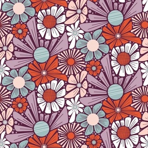 Sunny Day Floral - Aubergine and Mauve - Medium Scale