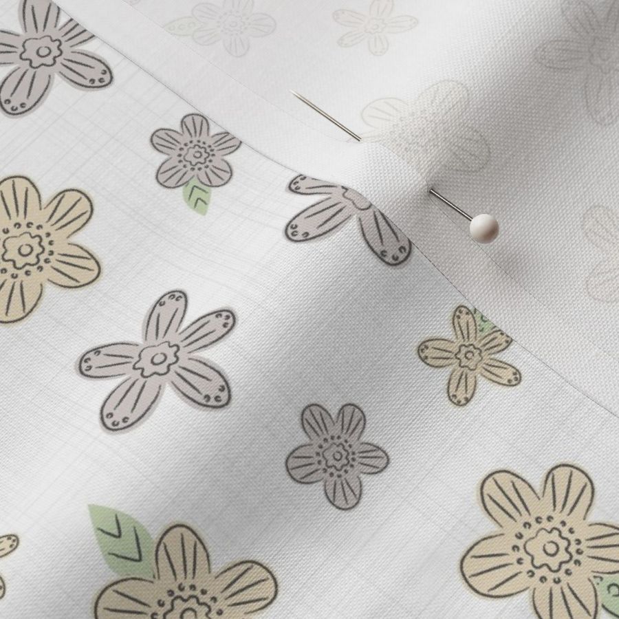 Willow floral - cute flowers with pencil sketch details in beige - small