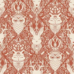 Animals in the forest orange and cream - home decor - bedding - wallpaper - curtains - fall - vintage - classic 