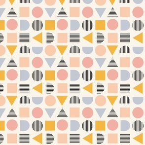 Simple Fun playful geometric shapes - black, pastel pink, powder blue, mustard yellow , cream and off white // Medium scale