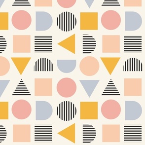 Simple Fun playful geometric shapes - black, pastel pink, powder blue, mustard yellow , cream and off white // Big scale