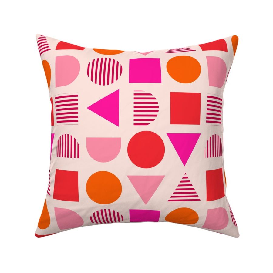 Simple Fun playful geometric shapes - pink, pastel pink, orange, terracotta orange and off white  // Big scale