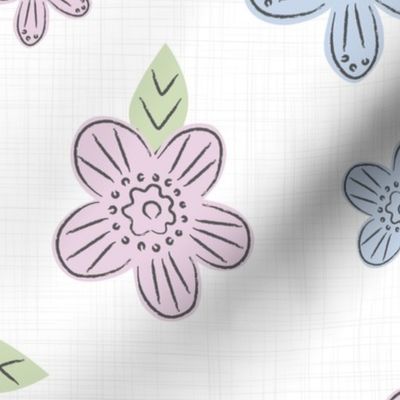 Willow floral - cute flowers with pencil sketch details in pink - large