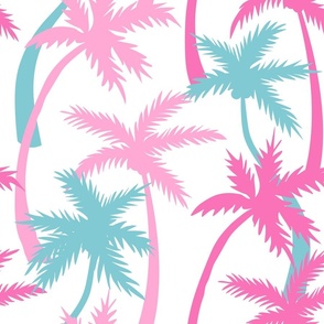 Tropical Palm Trees Pink Fuchsia  Aqua