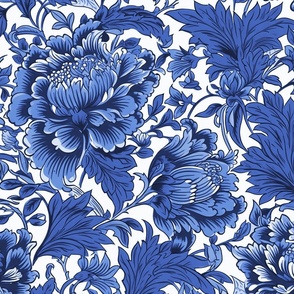 Cobalt Blue and White Chintz Floral
