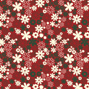 Rustic Christmas Cabin Florals Vintage Red Green Cream