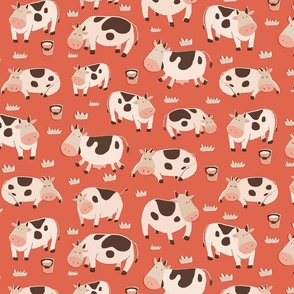 retro farm animal cow grass kids coral