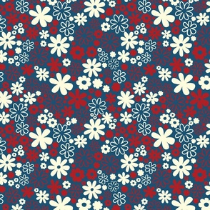 Rustic Christmas Cabin Florals Vintage Red Blue Cream
