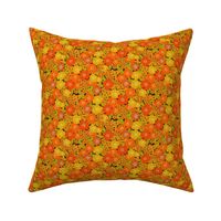 extra small - Build me up buttercup - brown yellow and orange - retro 70s floral fabric with buttercups wood anemones and anemone coronaria flowers