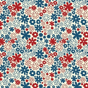 Classic Vintage Christmas Flowers in Red and Blue
