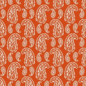 Paisley Burnt Orange Boho Woodblock Style Decorative 2 colour Print Textile Design