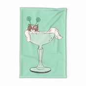 Grumpy persian birthday cat in drink glass Tea Towel - light green - Pet Kitten Disgruntled Cat - Funny amusing humorous witty - Decorative Kitchen Towel gift