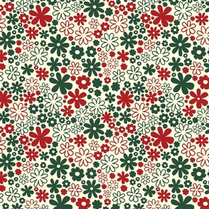 Classic Vintage Christmas Flowers in Red and Green