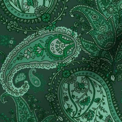 Boho Dark Forest  Green Paisley - Large Scale